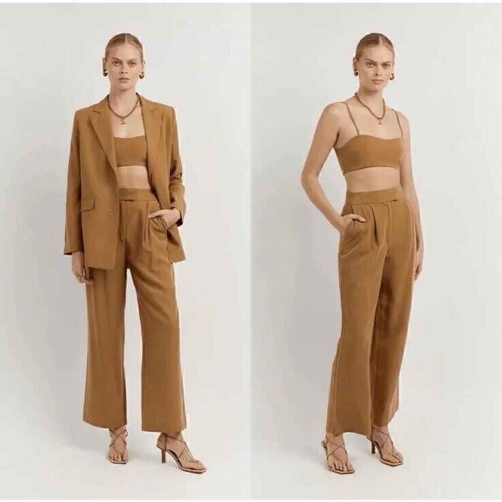 DISSH KARLA Camel Linen Tencel blend wide leg pant sz US 6